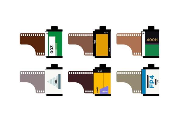 analogue roll film flat design vector illustration, 135 mm negative film vector illustration