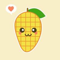 Cute and kawaii Flat Cartoon Mango Illustration. Vector illustration of cute mango with smilling expression. Cute mango mascot design