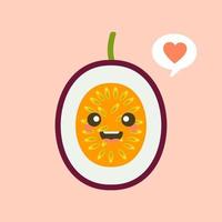 Cute smiling exotic passion fruit. Kawaii fruit character. tropical fruit design Isolated colorful vector icon