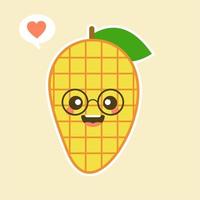 Cute and kawaii Flat Cartoon Mango Illustration. Vector illustration of cute mango with smilling expression. Cute mango mascot design