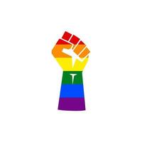 símbolo lgbt vector círculo de la bandera del arco iris lgbt con poder levantado símbolo de puño - para homosexuales, lesbianas, bisexuales, transexuales, asexuales, intersexuales y queer relación, amor o derechos sexuales.