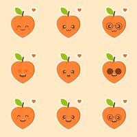 ilustración de dibujos animados de emoticonos kawaii de melocotón. emoji de redes sociales de durazno. vector simple moderno para sitio web o aplicación móvil. mascota de personaje de melocotón. frutas verduras vector de diseño de logotipo de icono simple lindo