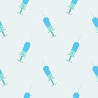 Seamless pattern texture of blue disposable sharp medical pharmacetic syringe for pricks with medicine, drugs on a color background. Vector illustration