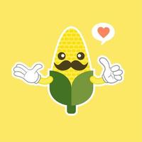 Corn character flat design vector illustration . Cute funny corn in cartoon kawai style. Vector isolate on color background