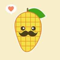 Cute and kawaii Flat Cartoon Mango Illustration. Vector illustration of cute mango with smilling expression. Cute mango mascot design