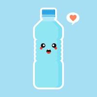 lindo y kawaii personaje de agua mineral de dibujos animados. botella de agua divertida. concepto de nutrición saludable y agua mineral potable. ilustración vectorial de diseño plano, emoji simple y diseño de emoticonos vector