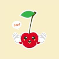 cute and kawaii cherry characters.Fruit design with cherry vector characters.Cute Cherry character, Cherry cartoon vector illustration. Cute fruit vector character isolated on color background.