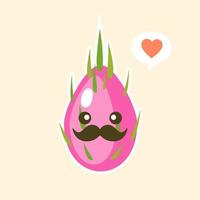 Cartoon cute dragon fruit character in kawaii style. S Design for t shirts, stickers, posters, cards etc. Vector illustration on color background