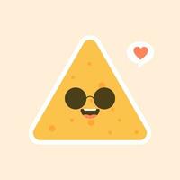 personaje de chip de tortilla feliz de dibujos animados lindo y kawaii. Ilustración de vector de carácter nachos