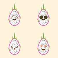 Cartoon cute dragon fruit character in kawaii style. S Design for t shirts, stickers, posters, cards etc. Vector illustration on color background