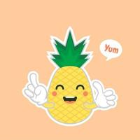 cute and kawaii Pineapple characters, mascots Pineapple cute characters set for summer. Pineapple juice, tropical fruit, summer resort. Vacation concept. For topics like fruit, summer, travel vector