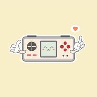 Ilustración de vector de consola de juego portátil kawaii lindo. logotipo de la mascota del juego. personaje. viejo juego retro. estilo de caricatura plano adecuado para la página de inicio web, pancarta, volante, pegatina, tarjeta, fondo