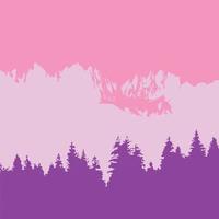 Square background in pink and violet tones, silhouettes of fir trees, mountains, sky. Suitable for social media posting and online advertising vector