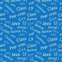 Seamless texture with mathematical signs, programming languages, elements and symbols on a blue background vector