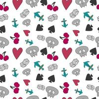 Seamless pattern with elements of cards and fruits vector