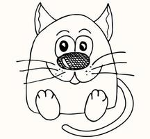 Kind and cute cat character drawn with a marker. Cartoon character, imitation of a childs drawing. vector