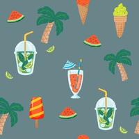 seamless pattern with cocktail palm, ice cream vector