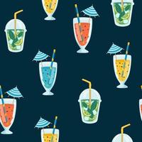 Seamless cocktail pattern. color background with juice, cocktails, and fruits mojito. summer pattern vector