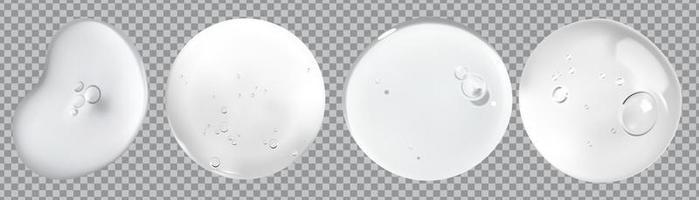 gota de gel líquido transparente para el cuidado de la piel con burbujas y partículas de color aisladas en un fondo transparente. muestra de trazo de gel para la piel. vector