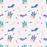 Hand drawn world oceans day seamless pattern. vector