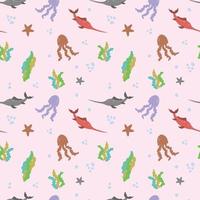 Hand drawn world oceans day seamless pattern. vector