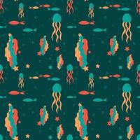 Hand drawn world oceans day seamless pattern. vector