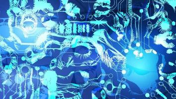 Broken Circuit board. Blue abstract technology background. Motherboard vector illustration