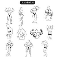 A set of body builders line icon set