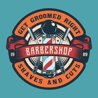 Vintage barbershop pole badge emblem