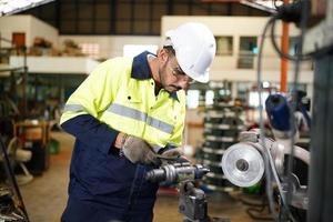 Professional men engineer worker skills quality, maintenance, training industry factory worker , warehouse Workshop for factory operators, mechanical engineering team production. photo