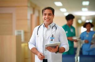 Nurse and doctor team ready for work day photo