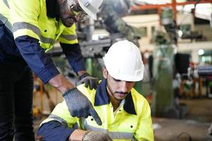 Professional men engineer worker skills quality, maintenance, training industry factory worker , warehouse Workshop for factory operators, mechanical engineering team production. photo