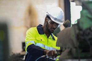 Professional men engineer worker skills quality, maintenance, training industry factory worker , warehouse Workshop for factory operators, mechanical engineering team production. photo