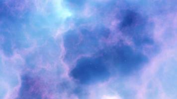 Aerosol clouds, space haze or cosmic rays, pink, pastel blue, space sky with many stars. Travel in the universe. 3D Rendering video