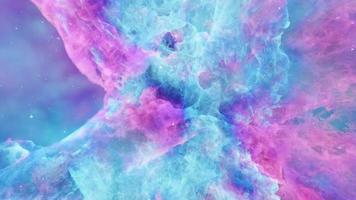 Aerosol clouds, space haze or cosmic rays, pink, pastel blue, space sky with many stars. Travel in the universe. 3D Rendering video