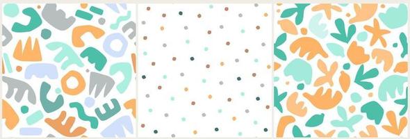 The set is an abstract silent pattern with simple minimalistic shapes, points. Modern print. Vector graphics.