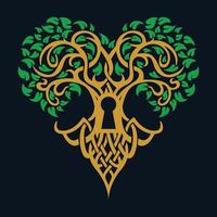 icono del logotipo del vector del árbol del mundo formando un corazón