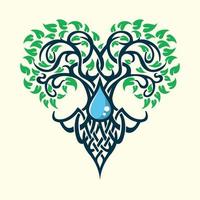 Heart shaped tree and water icon illustration vector