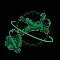 Vector illustration of green astronaut hovering in space