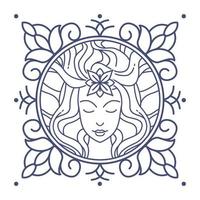 ilustración vectorial de un icono de diosa con adornos florales a su alrededor vector
