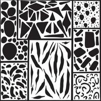 geometric background with different textures. circles, squares, brush strokes. black and white pattern. collage vector