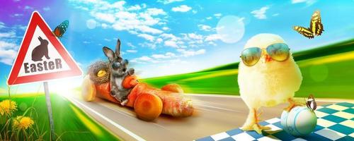 Funny Easter bunny. Happy Easter holiday concept. photo