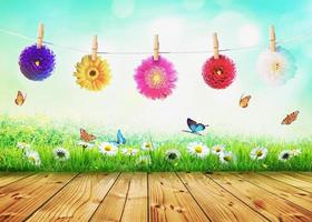 Spring and summer panorama with gerbera flower. photo