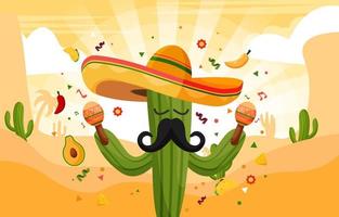 cactus de fondo plano cinco de mayo con elemento de partículas vector