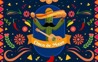 fondo plano cinco de mayo con elemento de partículas e ilustración vector