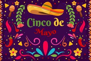 Flat Cinco De Mayo Mexican holiday background with particle element vector