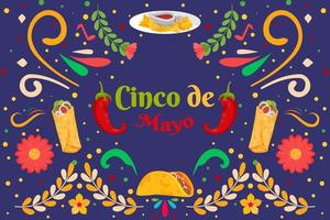 Flat Cinco De Mayo Mexican holiday background with particle element vector