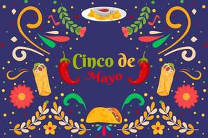 fondo plano de vacaciones mexicanas cinco de mayo con elemento de partículas vector