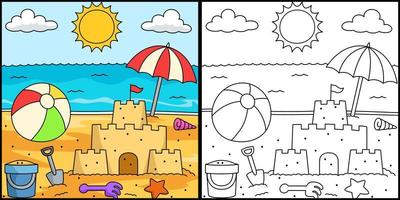 juguetes en la playa para colorear ilustración de la página vector