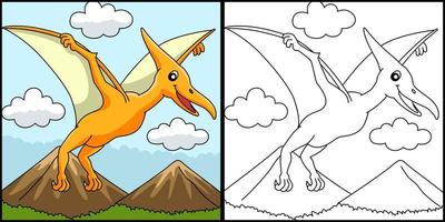 Ilustración de página para colorear de dinosaurio pterodáctilo vector